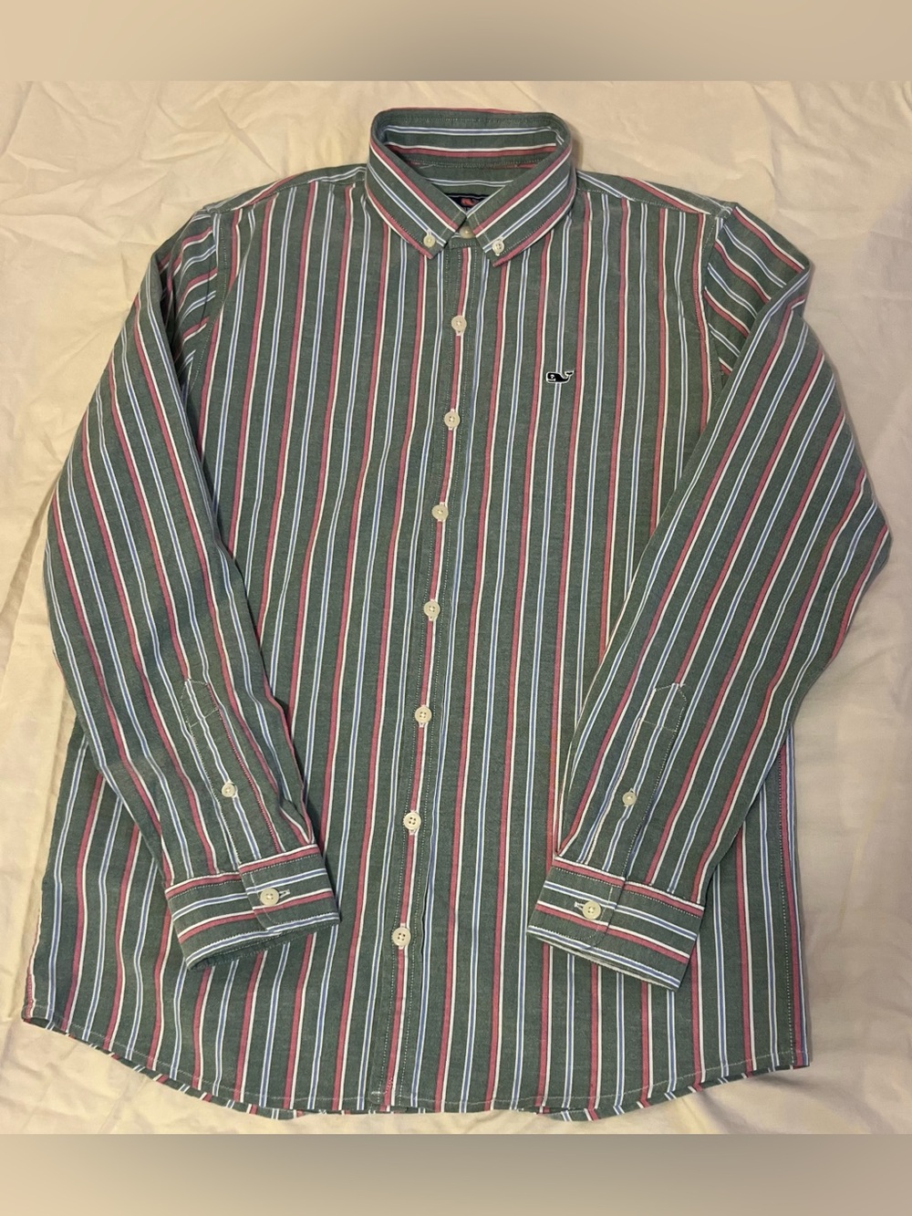 Vineyard Vines Gray Button-Down Shirt with Pink, Blue & White Stripes